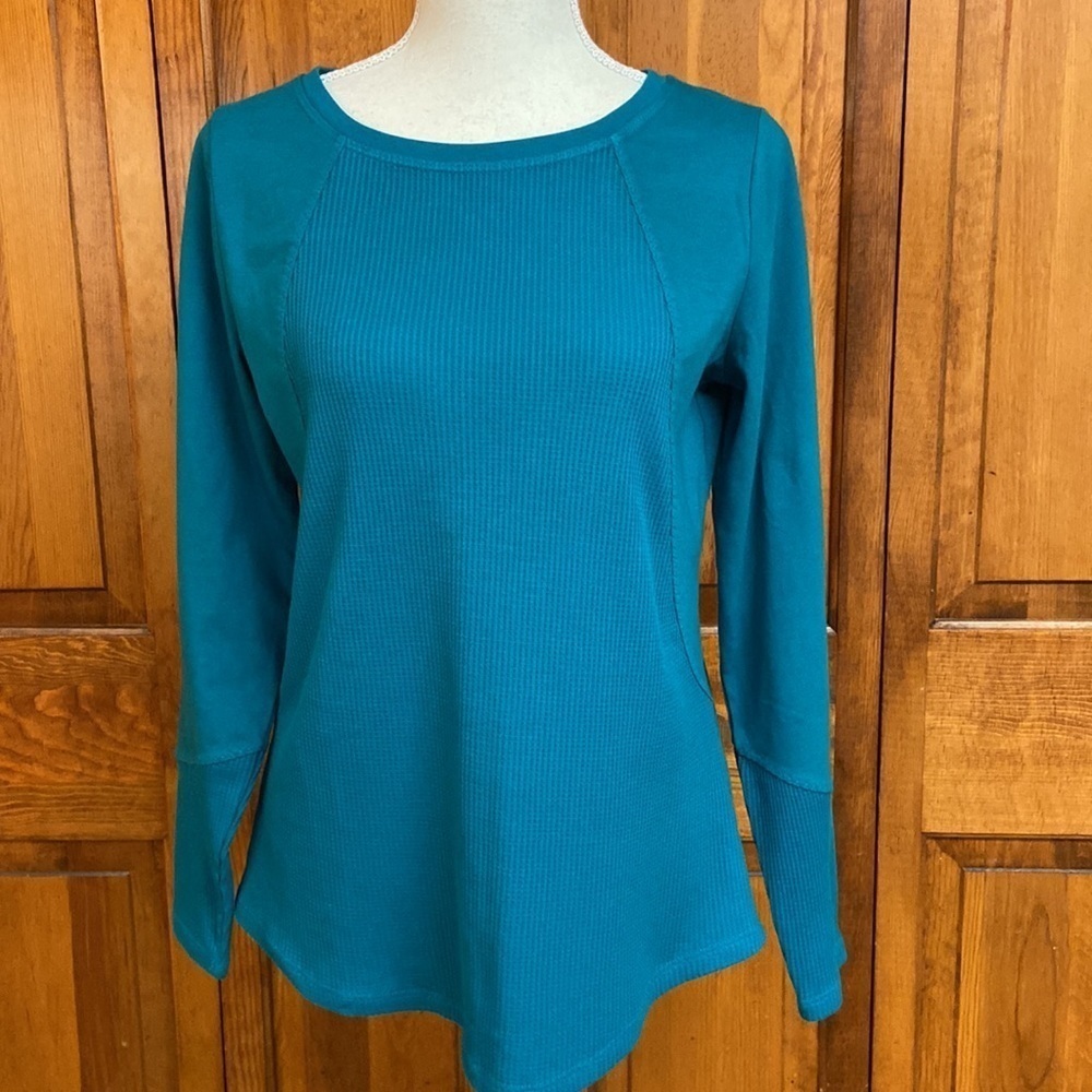 Belle by Kim Gravel Teal Longsleeved Crew Neck Waffle Knit/Cotton Casual Top XS